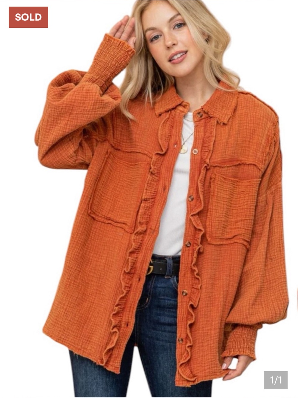 AND THE WHY NWT TOP LIGHTWEIGHT SHACKET RUST, Size Small, Oversized